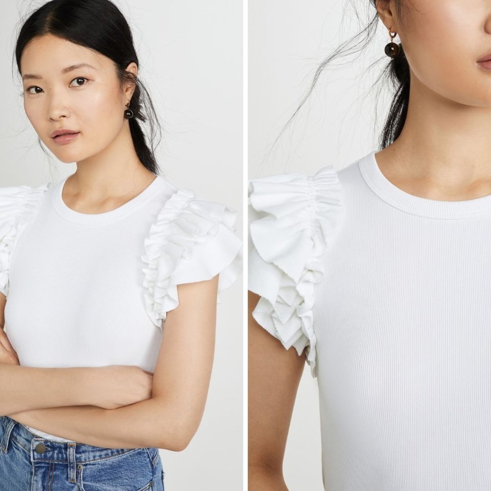 VERONICA BEARD Biscay Ruffle-sleeve Cotton Top In White XS